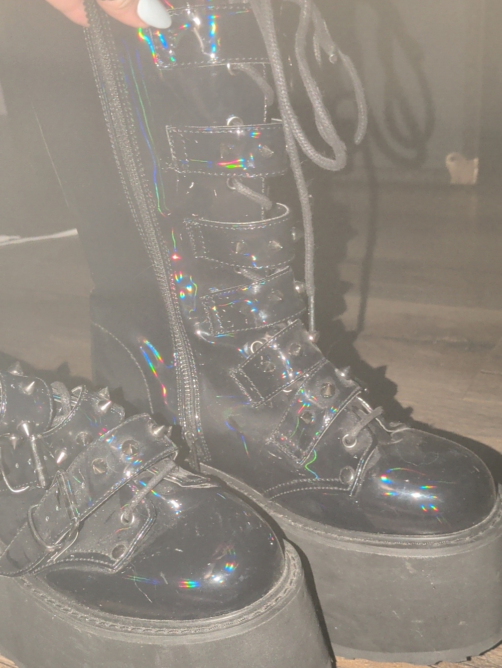 Demonia Black Patent Platform Combat Boots
